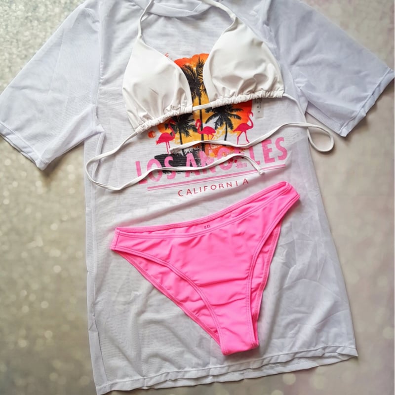 シースルーTシャツ付きスポーティービキニ/水着/3色展開/S〜XL
