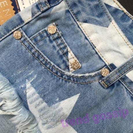 【XL、XXL即納】STARダメージデニムショートパンツ/S～XXL