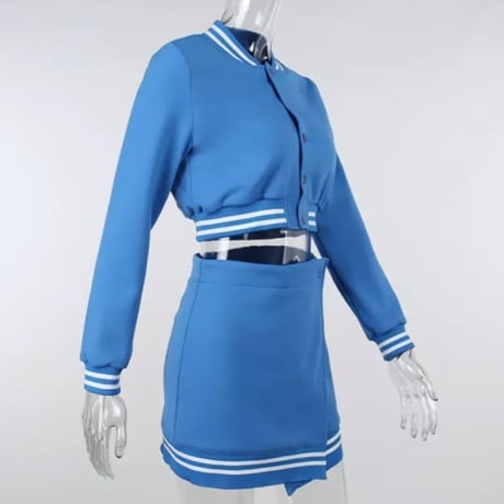 ホワイトラインクロップドスタジャン&スカートセットアップ/3色展開/S.M.L/2021AW