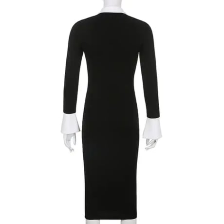 ホワイトカフスギャザーシャツタイトワンピース/S.M.L/2022AW