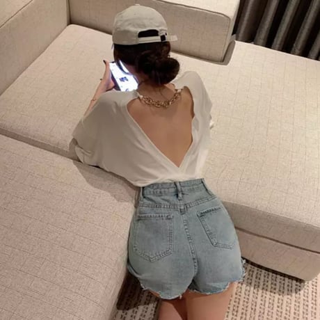 【送料無料】バックカットチェーン付きオーバーサイズTシャツ/M〜XL/2022SS