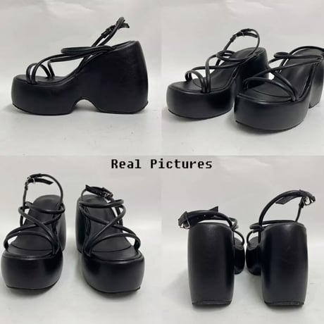 【White23.5即納】クロスストラップぽっくり厚底サンダル/3色展開/22.5〜26.5cm/2022SS