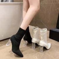 【Black22.5即納】クリアチャンキーヒールソックス風スリムブーツ/2色展開/22.5〜26cm/2022AW