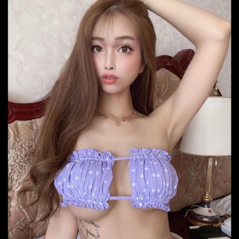 リバーシブル　ブラジリアンビキニ 大特価】ラベンダーパープルxホワイト 花柄 フラワー リボン