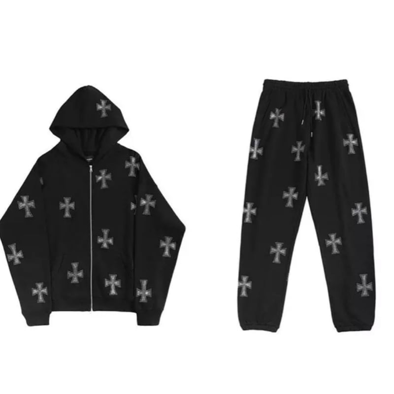 ラインストーンクロスパーカーセットアップ/2色展開/S〜XXXL/2021AW ラインストーンクロスパーカーセットアップ/2色展開/S〜XXXL/2021AW