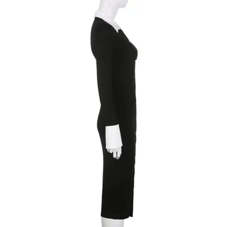ホワイトカフスギャザーシャツタイトワンピース/S.M.L/2022AW