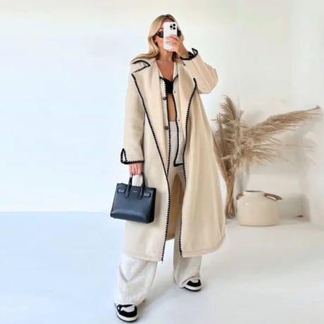 ライクウールステッチロングコート/4色展開/S〜XL／2023AW