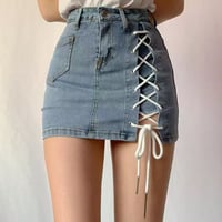 ワンサイドレースアップインナー付きデニムミニスカート/2色展開/S〜XL/2022AW