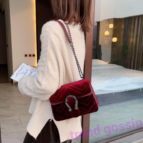 アンティーク調Uバックルベルベットチェーンバッグ/ベロア/鞄/4色展開/2019AW