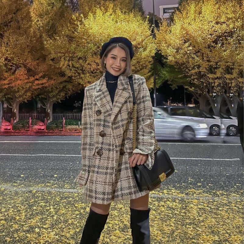 タータンチェックツイードジャケット＆キュロットスカートセットアップ