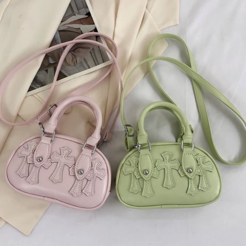 クロスワッペンストラップ付きミニボストンバッグ/4色展開/2023AW