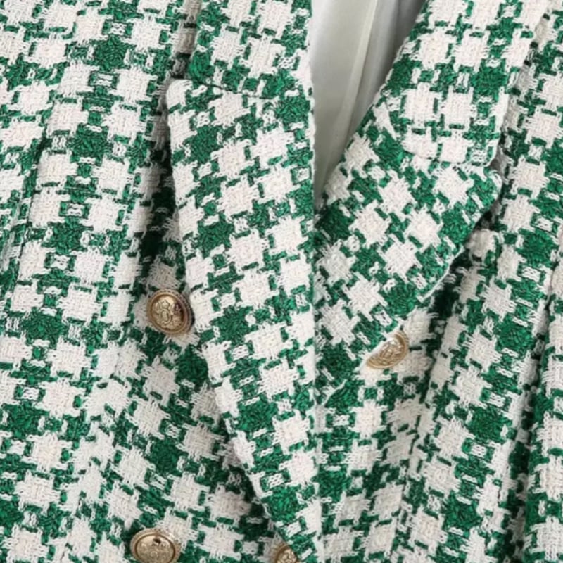 グリーン×ホワイトツイードジャケット/セットアップ/XS〜L/2022SS