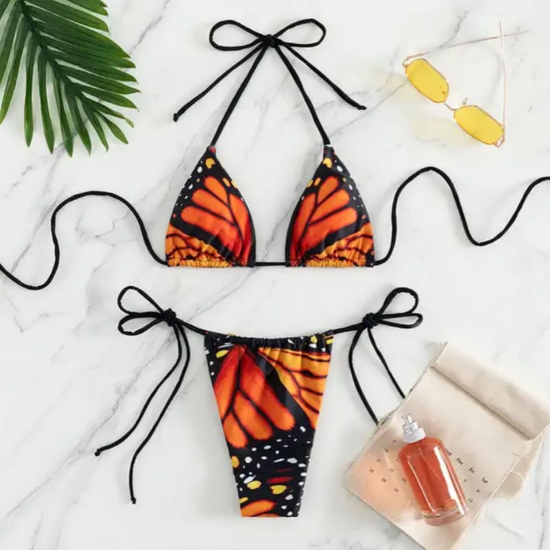 送料無料】バタフライプリント三角ビキニ/水着/4色展開/S.M.L
