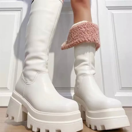 ポイントカラーファー厚底ロングブーツ/3色展開/22〜24.5cm/2022AW