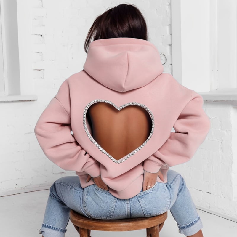 バックハートラインストーンカットパーカー/4色展開/S〜XXL バックハートラインストーンカットパーカー/4色展開/S〜XXL