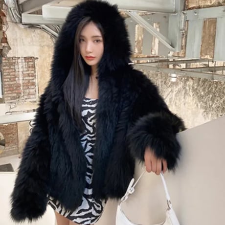 フード付きふわふわフェイクファーコート/4色展開/S.M.L/2022AW