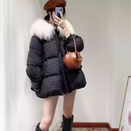 シャギーファー付き立体ブロックチェック中綿ダウン/M.L.XL/2022AW