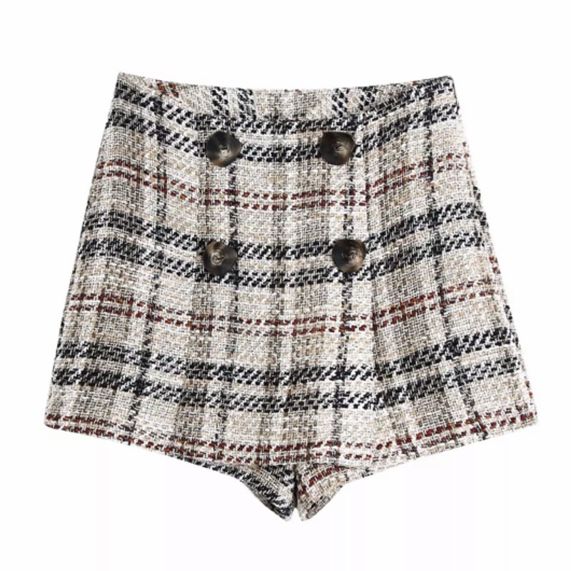 タータンチェックツイードジャケット＆キュロットスカートセットアップ