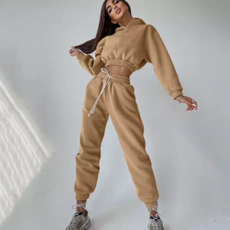 【即納】裏起毛クロップドフーディースウェットセットアップ/3色展開/S.M.L/2021AW