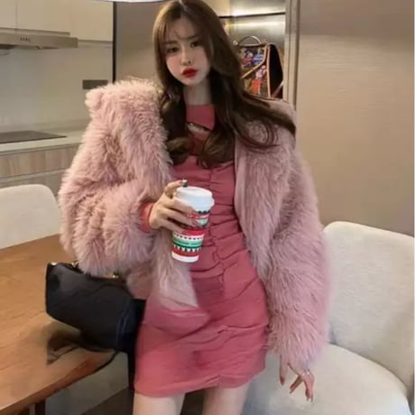 フード付きふわふわフェイクファーコート/4色展開/S.M.L/2022AW