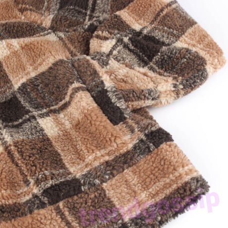 ブラウンチェッククロップドボアジャケット/S～XL/AW