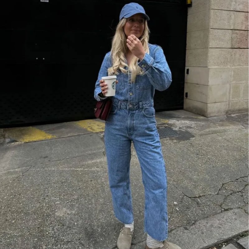 カットオフデニムタイトジャンプスーツ/XS〜L/2023SS | trendgossip