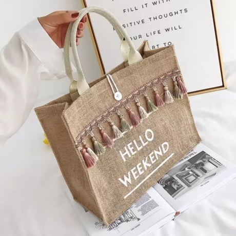 【即納】HELLOWEEKENDタッセルリネントートバッグ/鞄/2色展開/2020SS