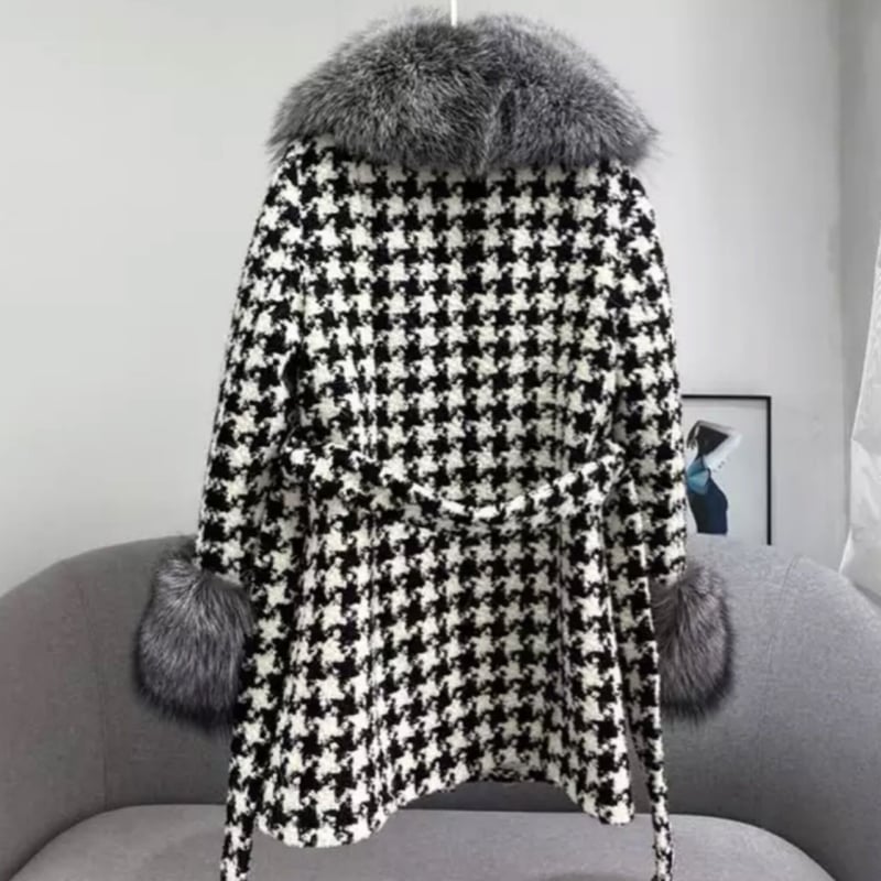 千鳥柄ボリュームファーガウンコート/2色展開/S〜XL/2022AW | trendgossip