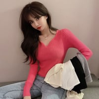 デザインカットリブクロップドロングスリーブニット/4色展開/S.M.L/2022SS