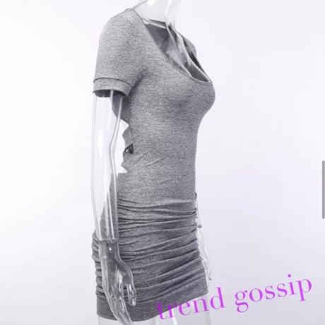 【送料無料】バックカットヒップシャーリングタイトTシャツワンピース/ドレス/2色展開/S～XL/2020SS