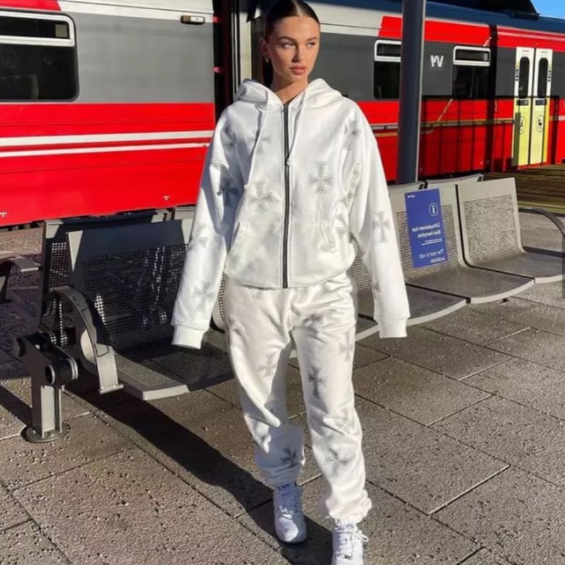 ラインストーンクロスパーカーセットアップ/2色展開/S〜XXXL/2021AW