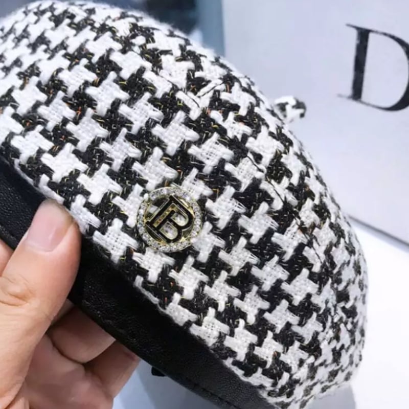 即納】レザーフレーム千鳥柄ベレー帽/2色展開/2022AW | trendgossip