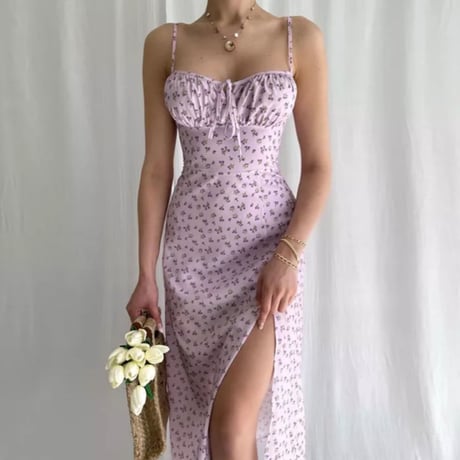 小花柄アンダースリムキャミスリットワンピース/4色展開/S.Ｍ.L/2022SS
