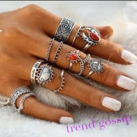 【即納☆送料無料】レッドストーンボヘミアンリングセット/14piece/アクセサリー