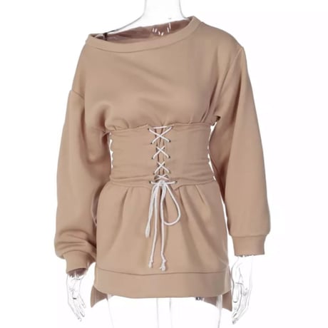 裏起毛コルセットベルトスウェットワンピース/3色展開/S.M.L/2021 AW