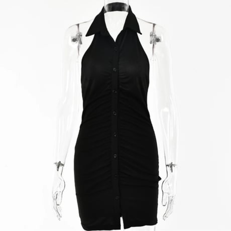 【送料無料】ハイネックギャザーノースリーブタイトドレス/3色展開/S.M.L/2021SS