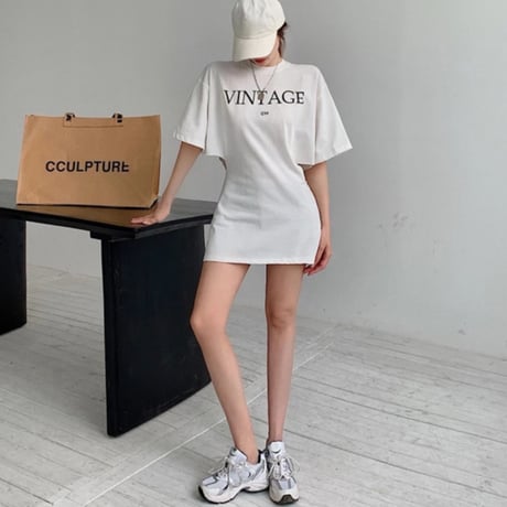 【送料無料】サイドトリムジッパードルマンTシャツワンピース/ワンサイズ／2021 SS