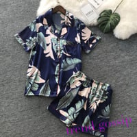 【送料無料】リーフ柄半袖パジャマ/ルームウェア/2色展開/M.L.XL/2020SS