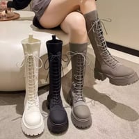 異素材フロントレースアップロングニットブーツ/3色展開/22.5〜25cm/2022AW