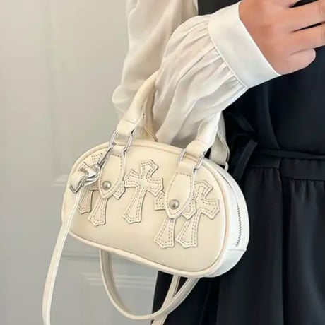 クロスワッペンストラップ付きミニボストンバッグ/4色展開/2023AW