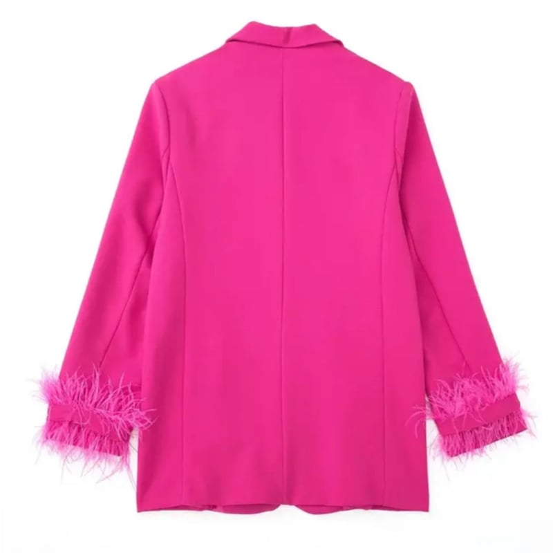 フェザー付きピンクブレザー/セットアップ/XS〜L/2023SS | trendgossip