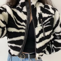 【M即納】ゼブラ柄クロップドファージャケット/S.M.L/2021AW