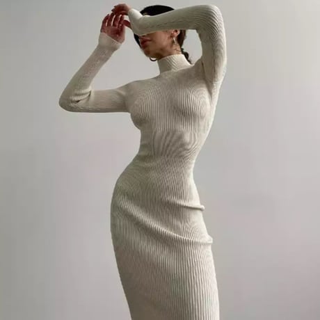 2タイプハイネックスタイルアップリブニットワンピース/S.M.L/2022AW