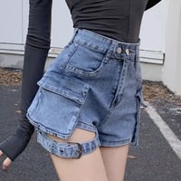 ハイウエストカーゴポケットガーターデニムショートパンツ/3色展開/S〜 XL/2023SS
