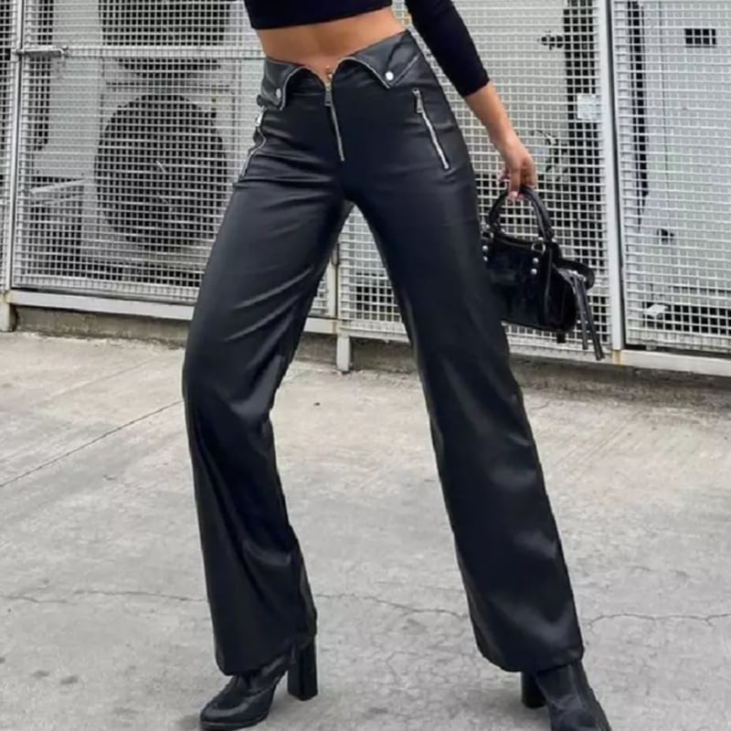 ブラックライダースレザーフレアパンツ/S.M.L/2022AW | trendgossip