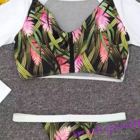 【S即納】バックシースルーボタニカルラッシュガードブラジリアンビキニ/水着/S.M.L/2020SS
