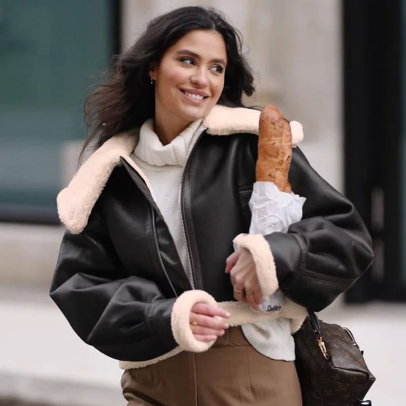 インナームートンマットブラックレザージャケット/アウター/XS〜L  