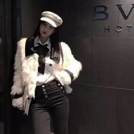 レザーパッチワークホワイトギャザーファージャケット/S〜XXL/2022AW