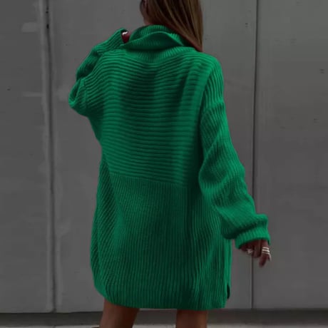 ハイネック切り替えラインカラーニットワンピース/3色展開/S.M.L/2022AW
