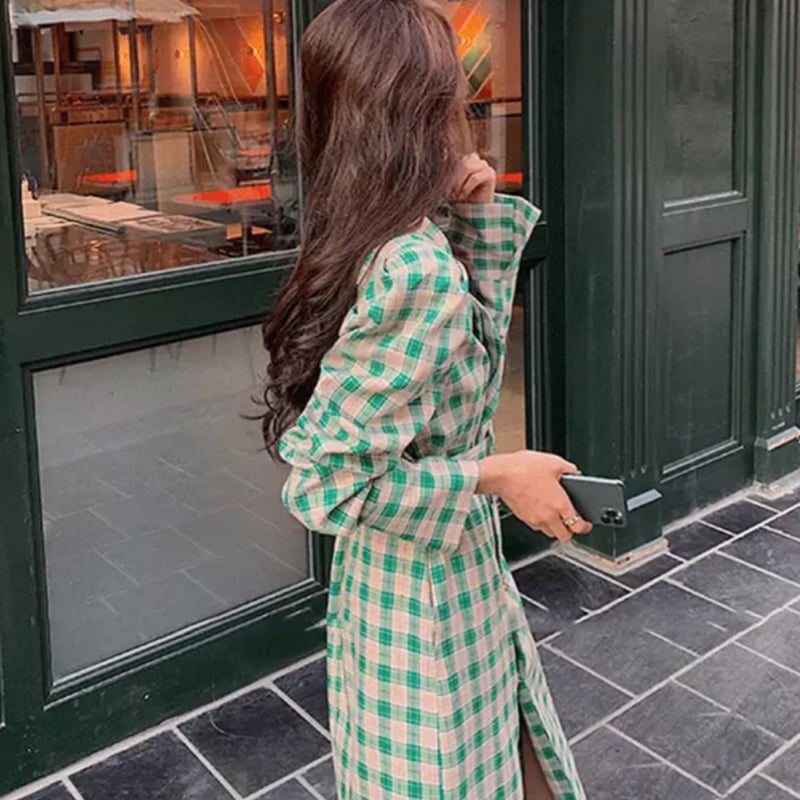 トレンチコート グリーンチェック